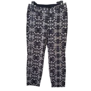 Alfani Black and White Abstract Geometric Pattern Ankle Pants Flat Front Size 4